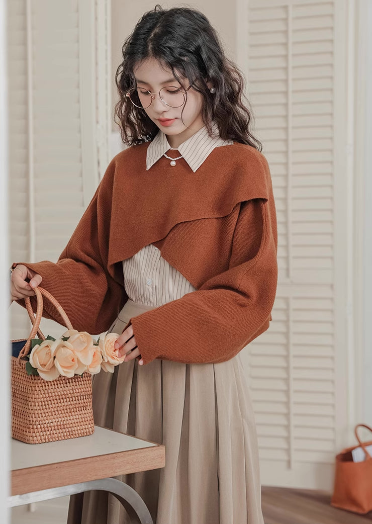 Criss Cross Cropped Throwover Sweater (Burnt Orange)