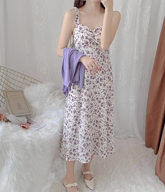 Enchanted Floral Dress (White/Purple)
