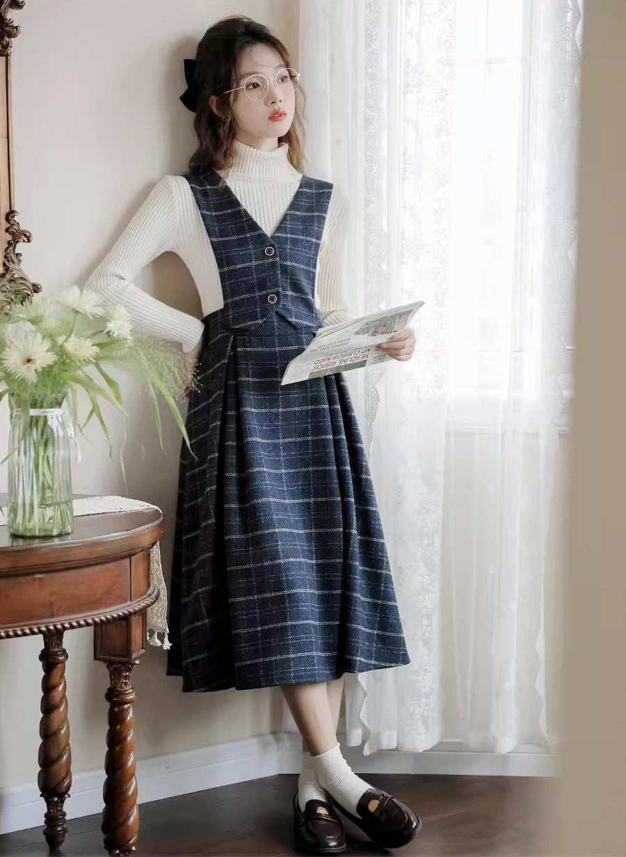 Plaid Vest Pinafore Dress (3 Colors)