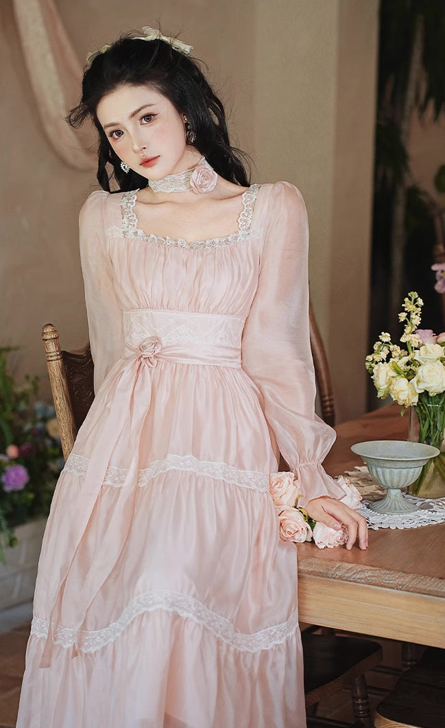 Rose Princess Organza Midi Dress (Pink)