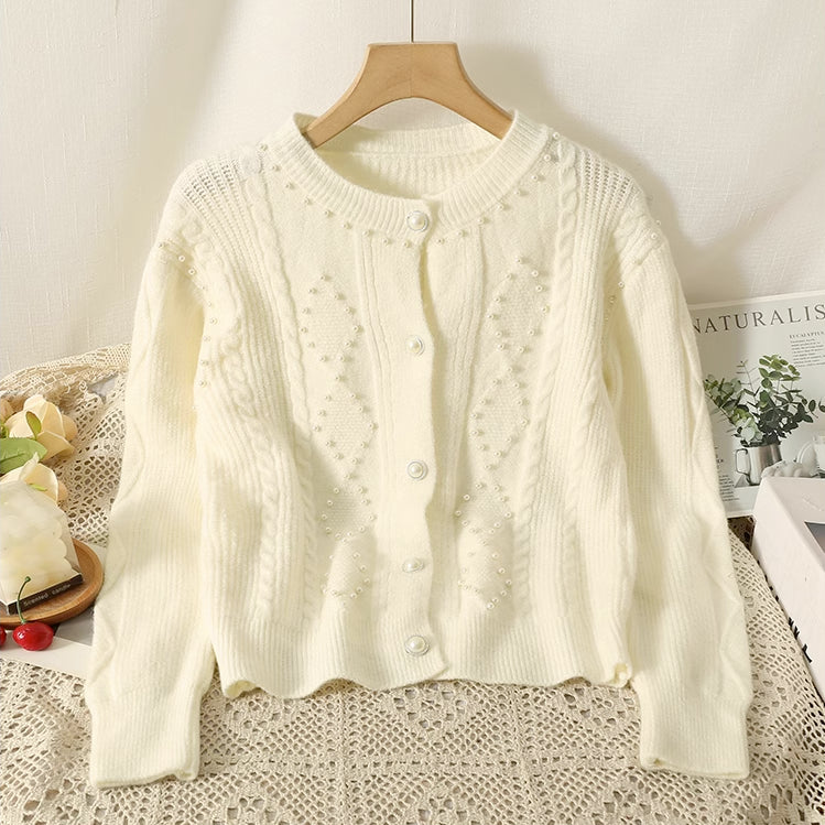 Braided Knit Pearl Cardigan (4 Colors)