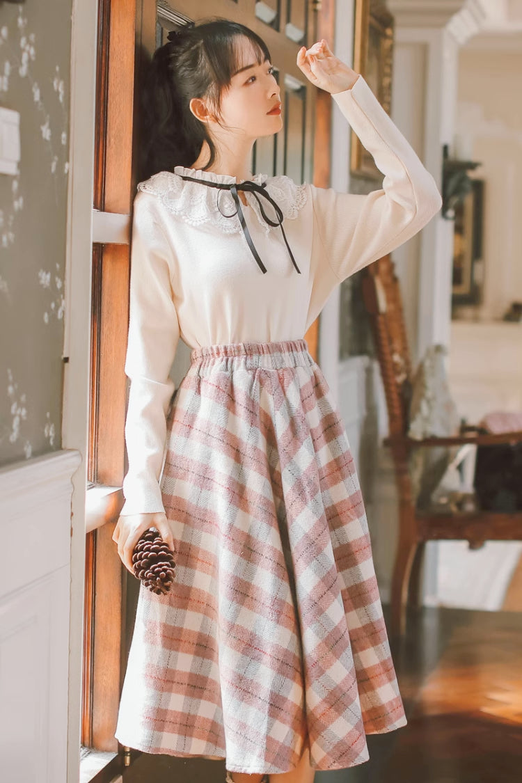 Tartan Plaid Circle Midi Skirt (3 Colors)