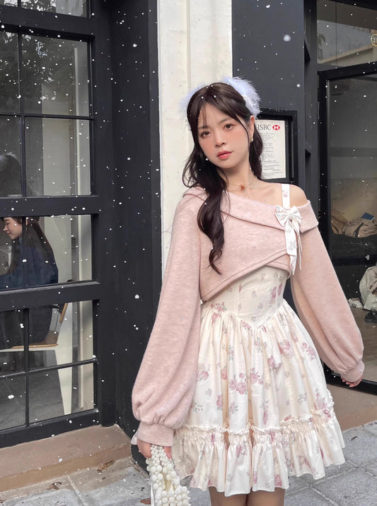 Sweet Rose Mini Dress (White/Pink)