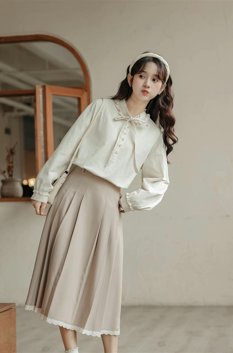 Ruffle Tie Blouse (Beige)