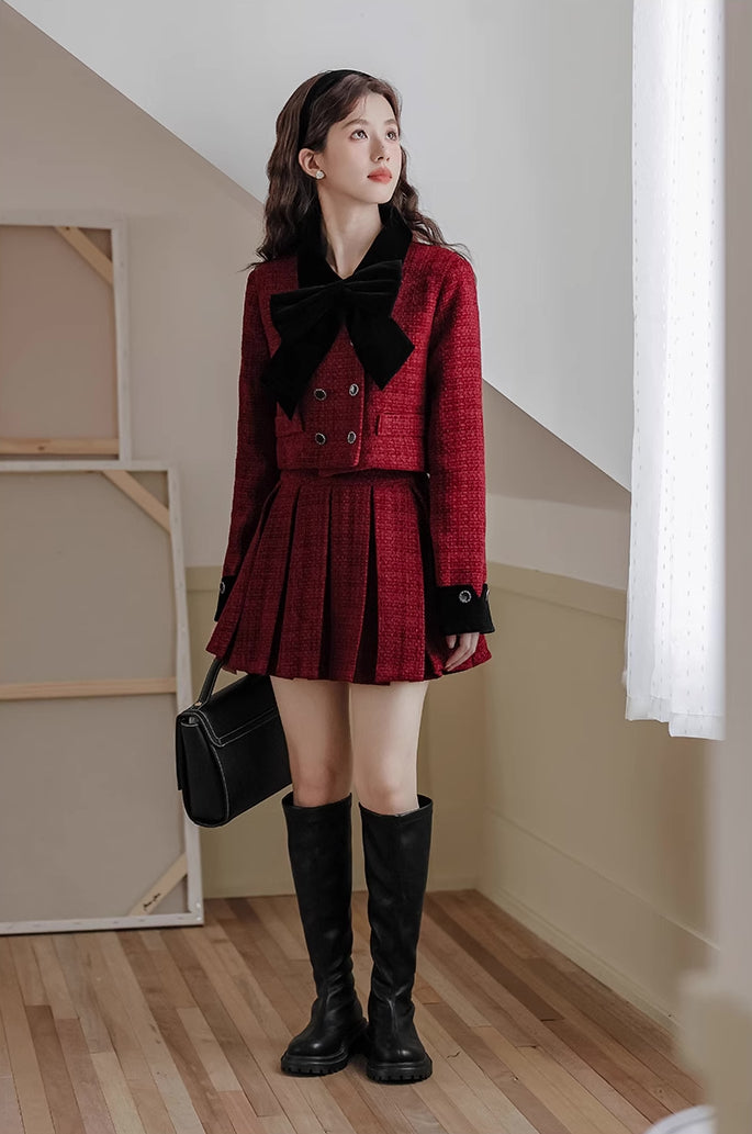 Mistletoe Velvet Tweed Set (Red/Black)
