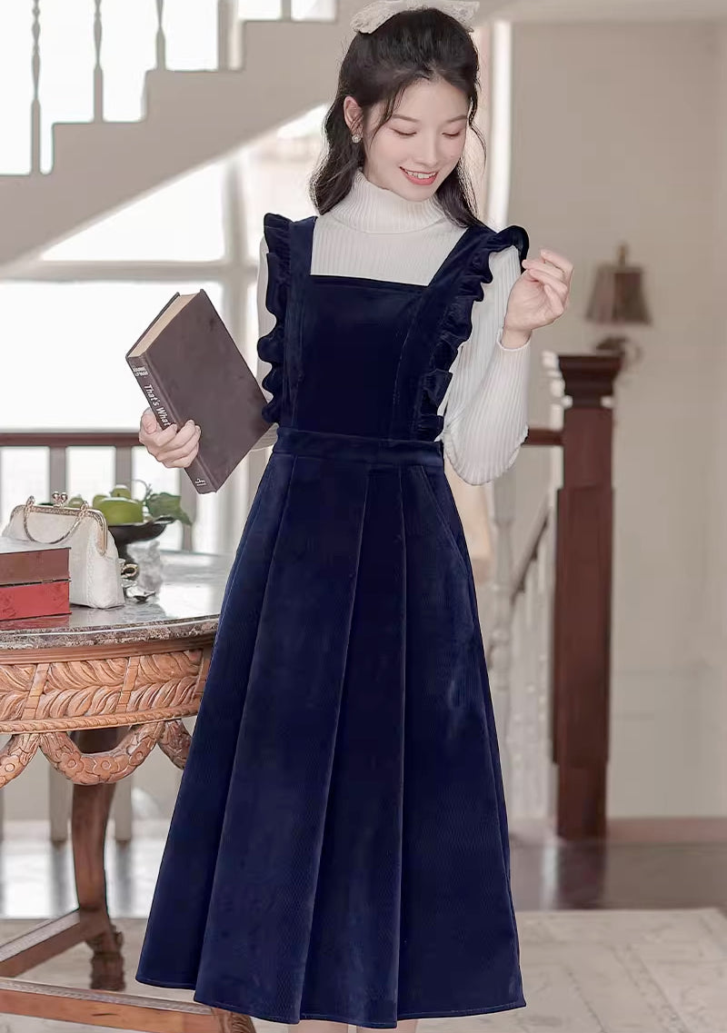 Frilly Corduroy Apron Pinafore Dress (3 Colors)