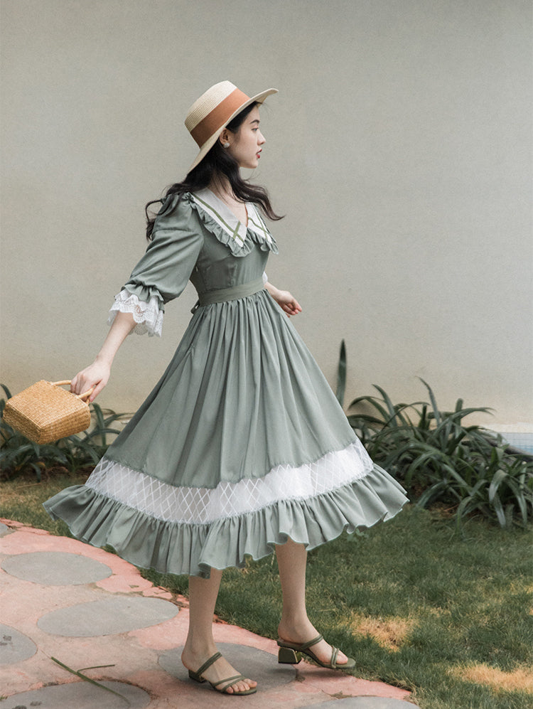 Adventure Peter Pan Collar Dress (Sage)