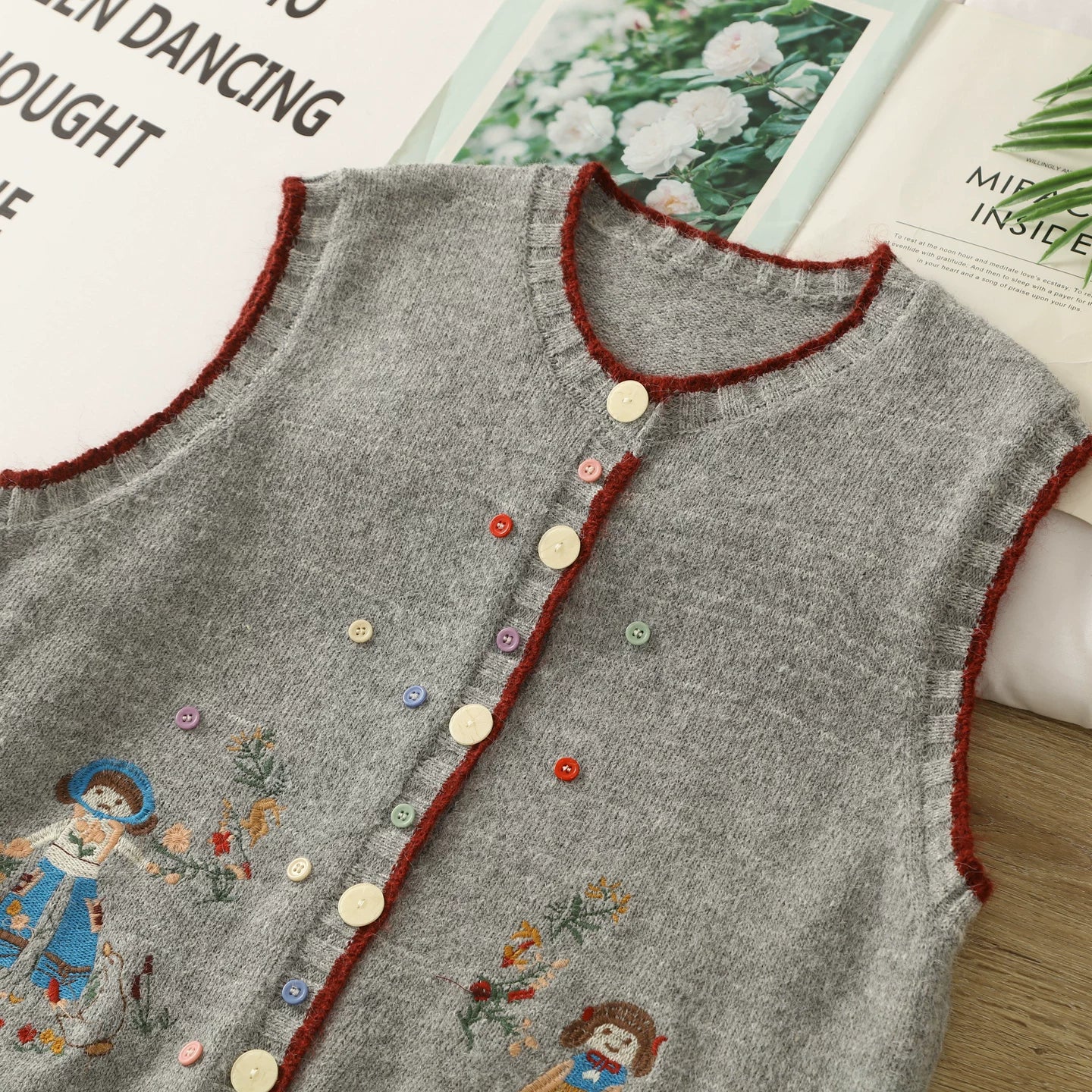 Garden Sisters Embroidered Button Vest (4 Colors)