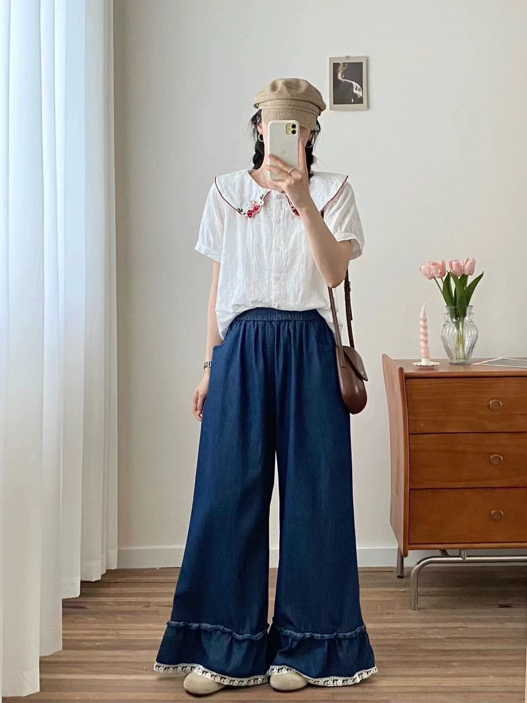 Denim Lace Flare Pants (3 Colors)
