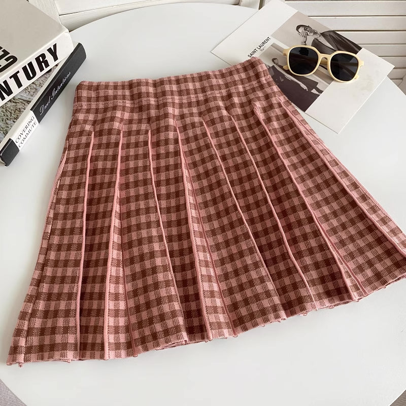 Gingham Knit Pleated Skirt (7 Colors)