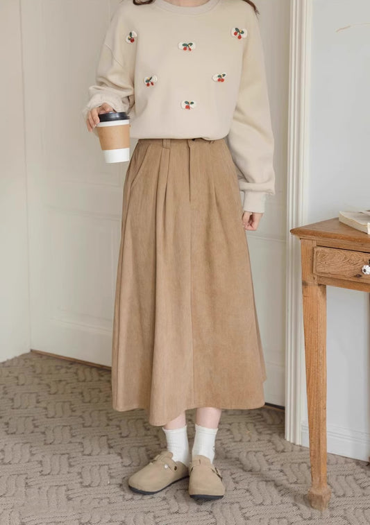 Belted Corduroy Midi Skirt (3 Colors)