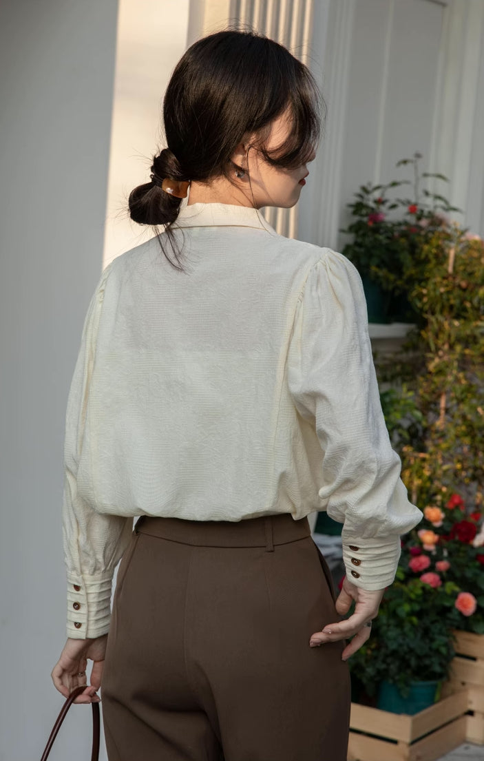 Textured Puff Sleeve Blouse (Cream)
