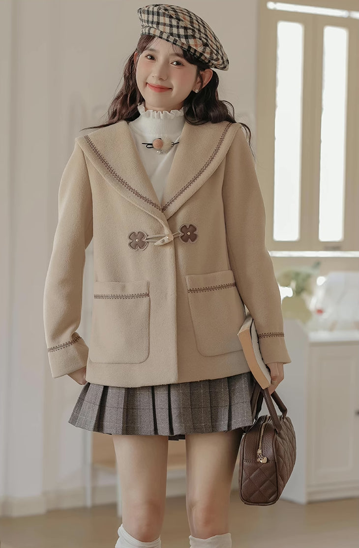 Flower Sailor Short Duffle Coat (Khaki)
