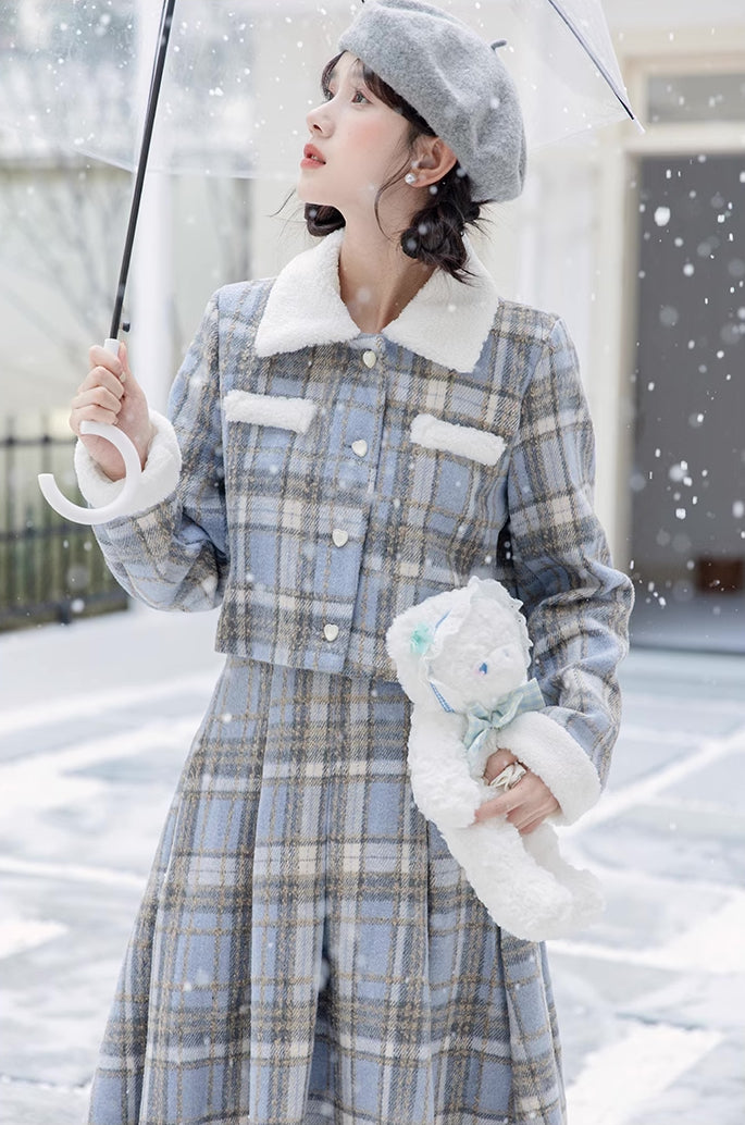 Elsa Plaid Tweed Midi Set (Blue)