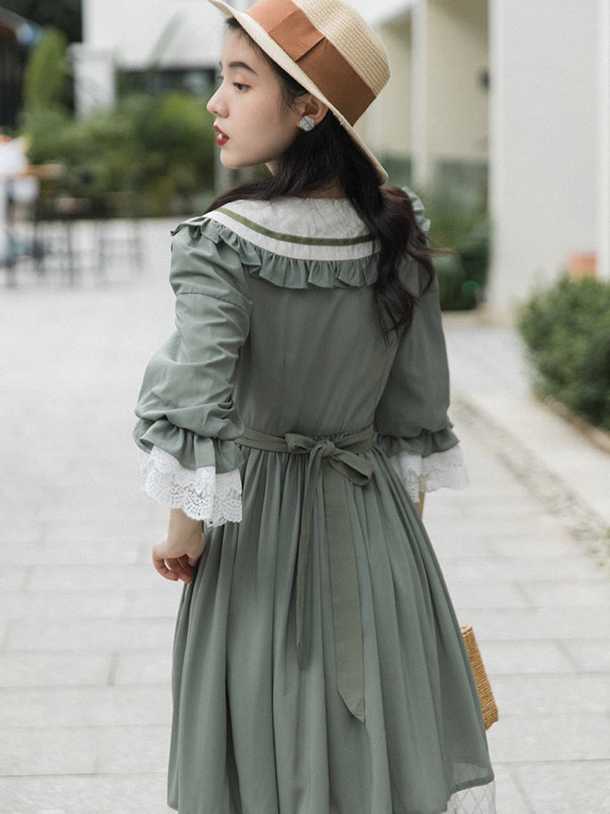 Adventure Peter Pan Collar Dress (Sage)
