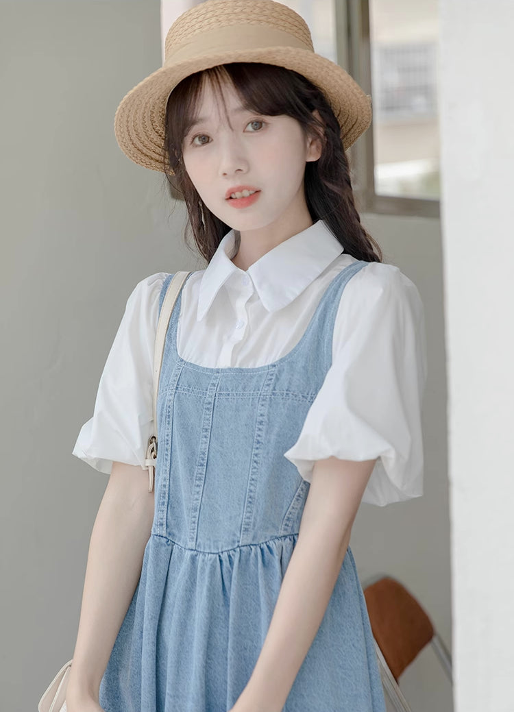 Denim Twofer Midi Dress (Medium Blue)