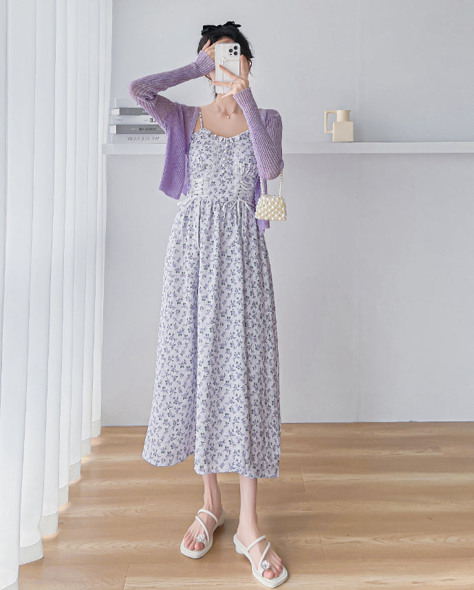 Lavender Haze Lace Up Cami Dress (Purple)