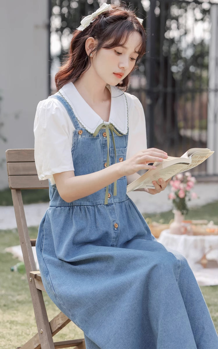 Button Up Poppy Pinafore (Medium Denim)
