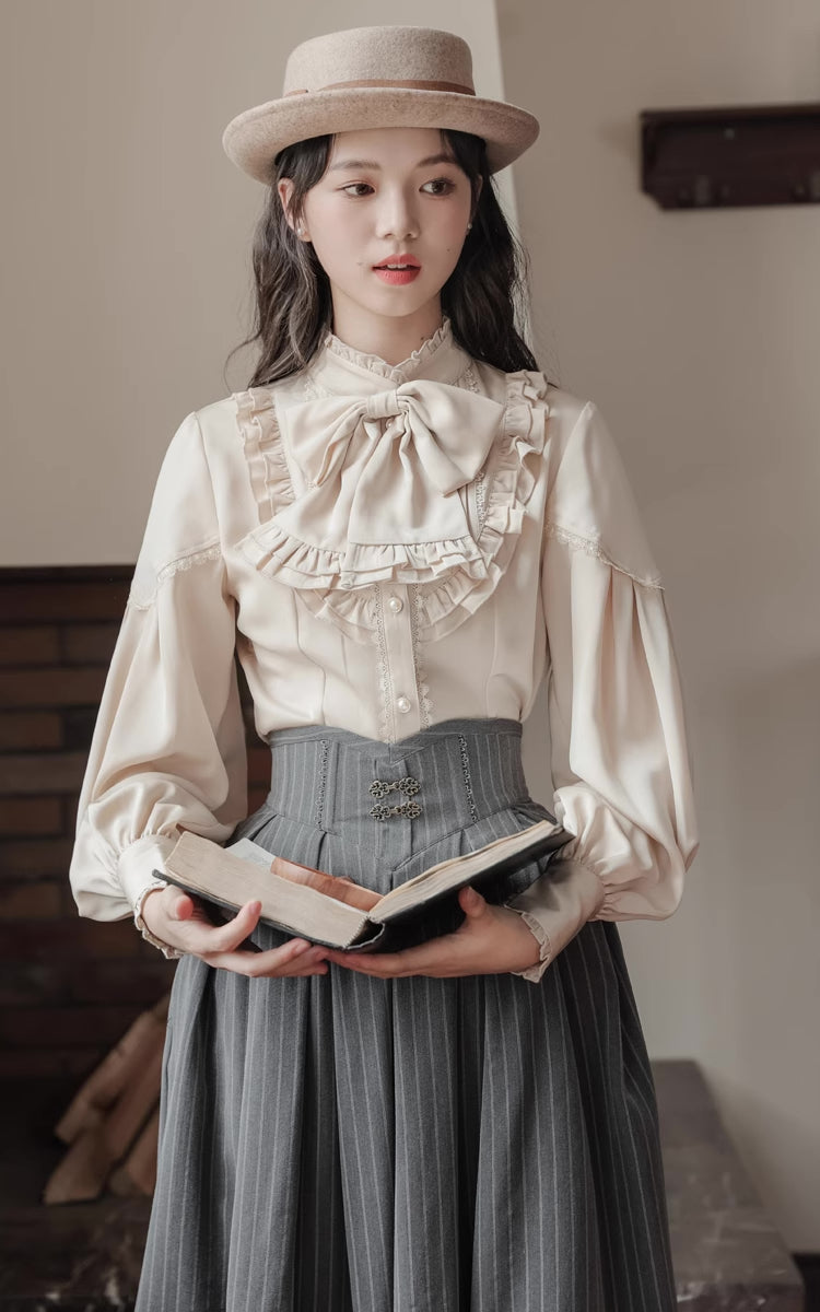 Victoria Ruffle Bow Blouse (Cream)