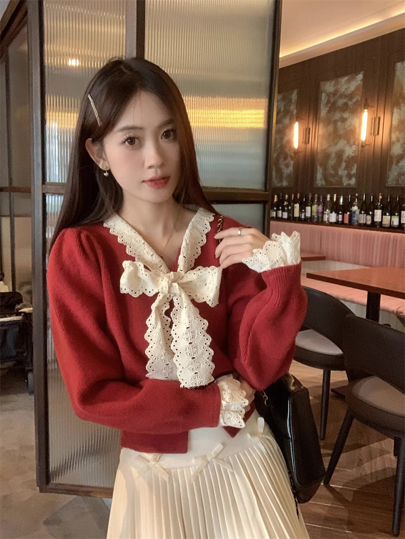 Heart Button Lace Trim Cardigan (3 Colors)