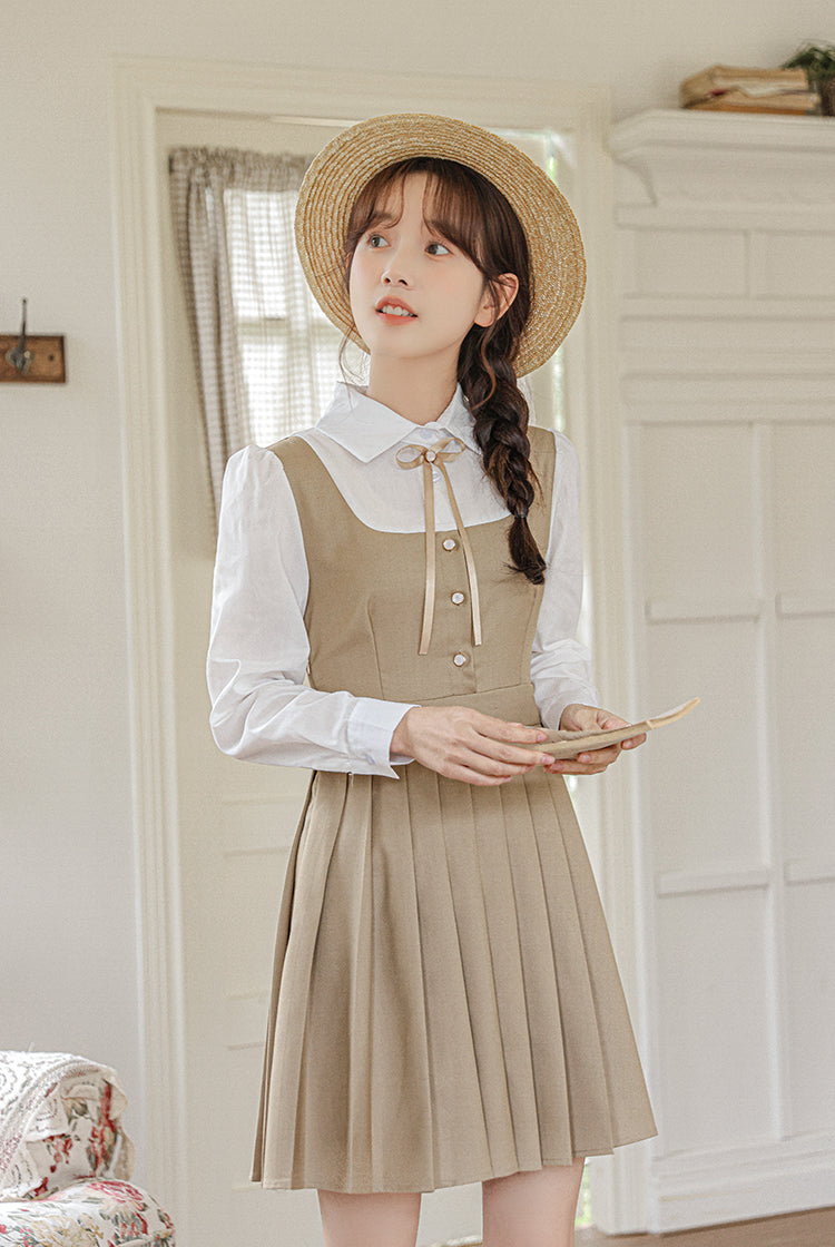 Journalist Prep Twofer Mini Dress (Khaki)