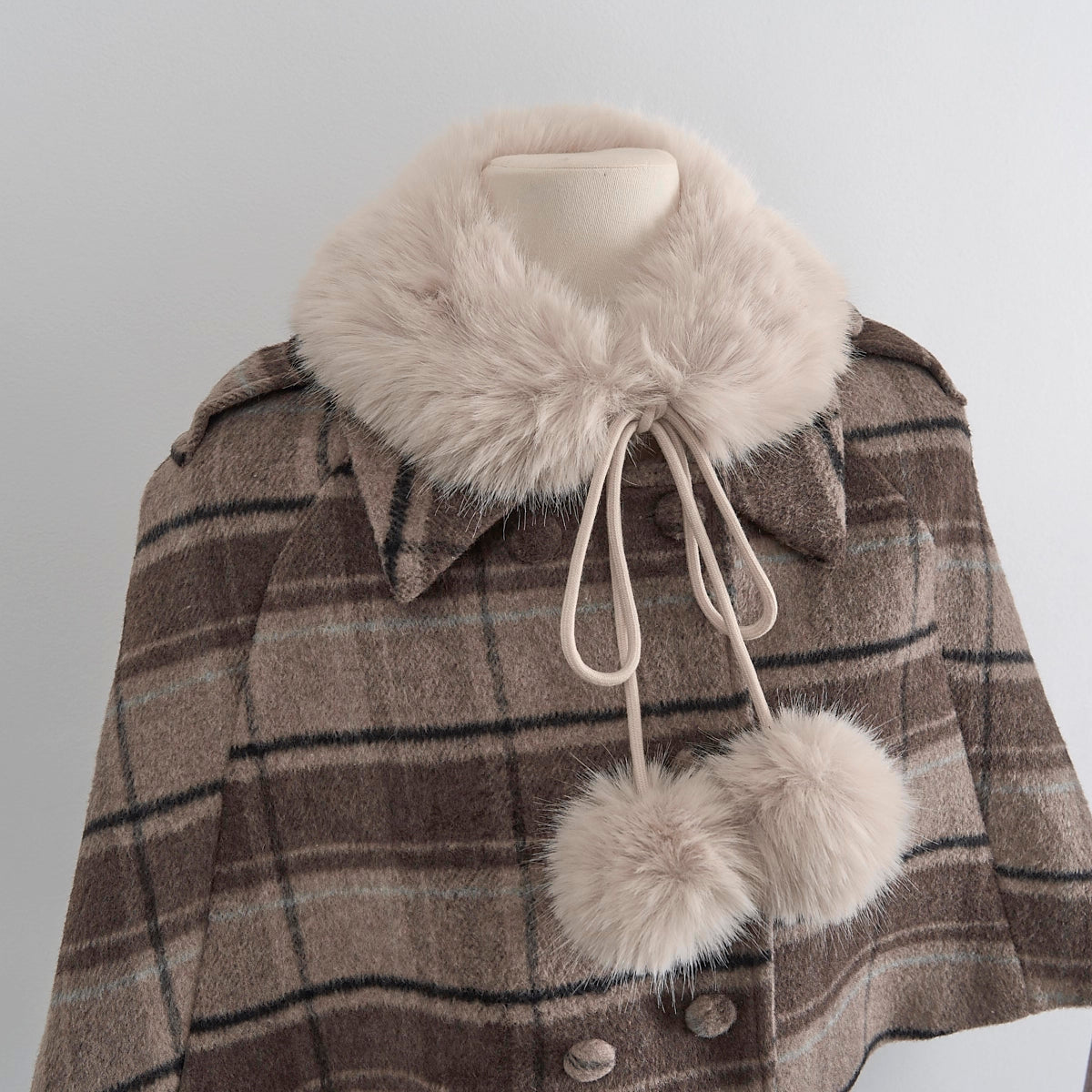 Mint Cocoa Plaid Capelet & Dress Set (Khaki)