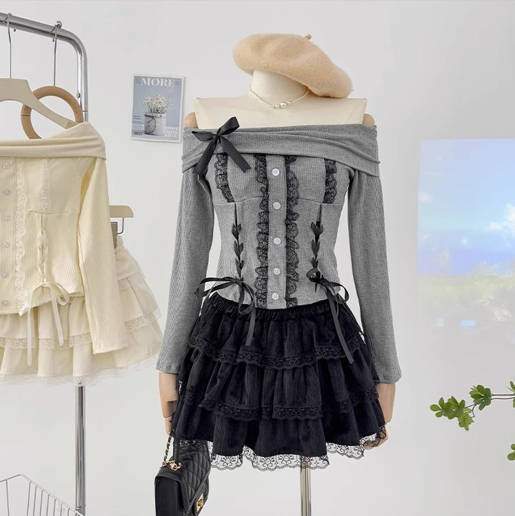 Ballet Lace Knitted Two-Piece Set (2 Colors)