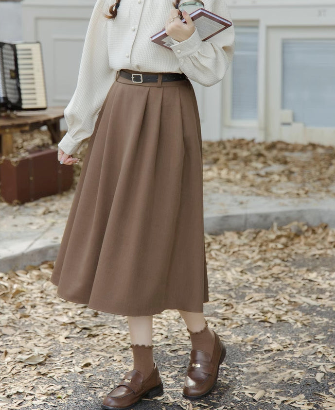 Belted Woven Midi Skirt (2 Colors)