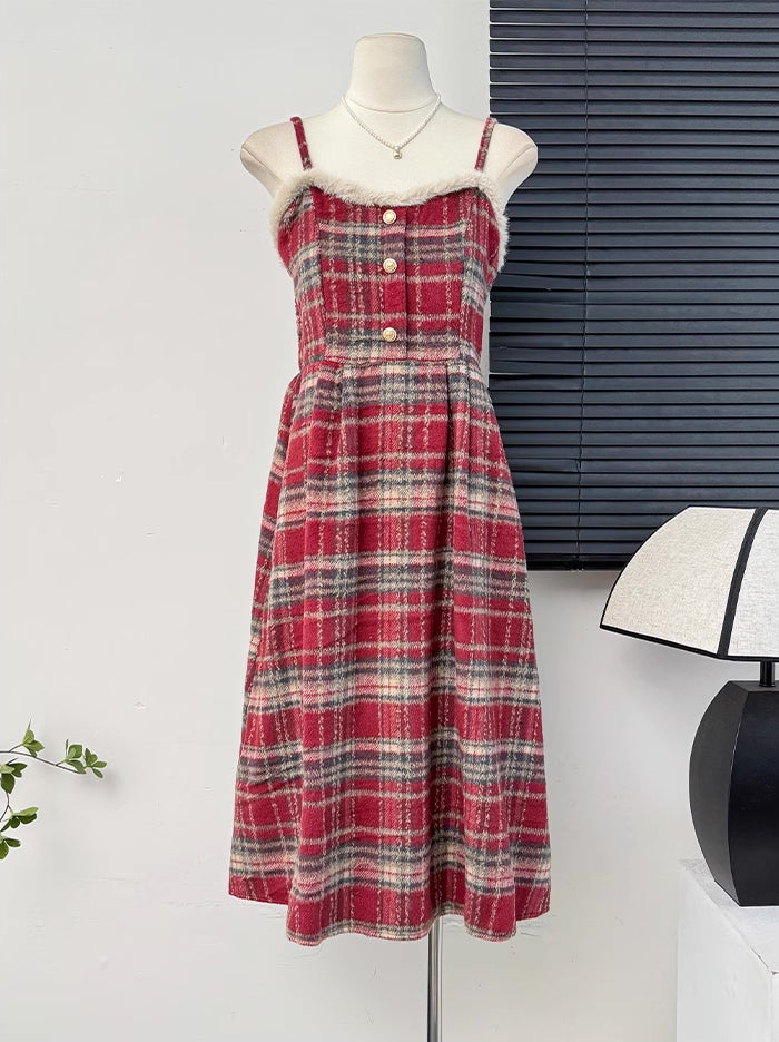 Fuzzy Plaid Midi Cami Dress (5 Colors)