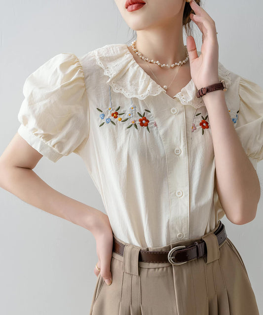 Falling Florals Short Sleeve Blouse (Cream)