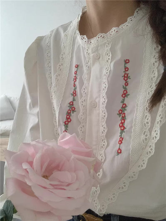 Floral Chain Embroidered Blouse (White)