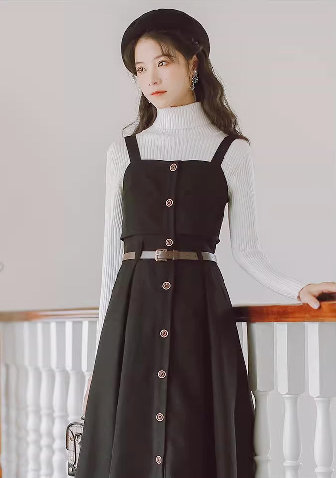 Suede Button Up Cami Pinafore Dress (4 Colors)