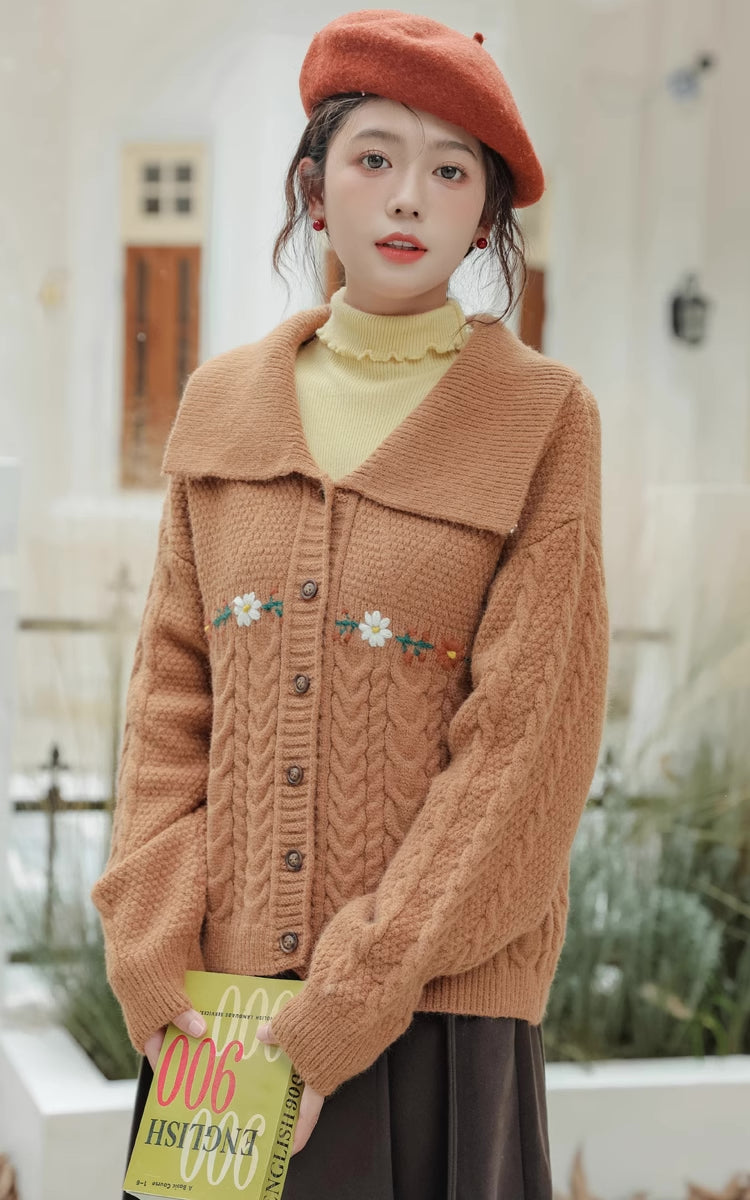 Fall Florals Polo Button Cardigan (Orange)