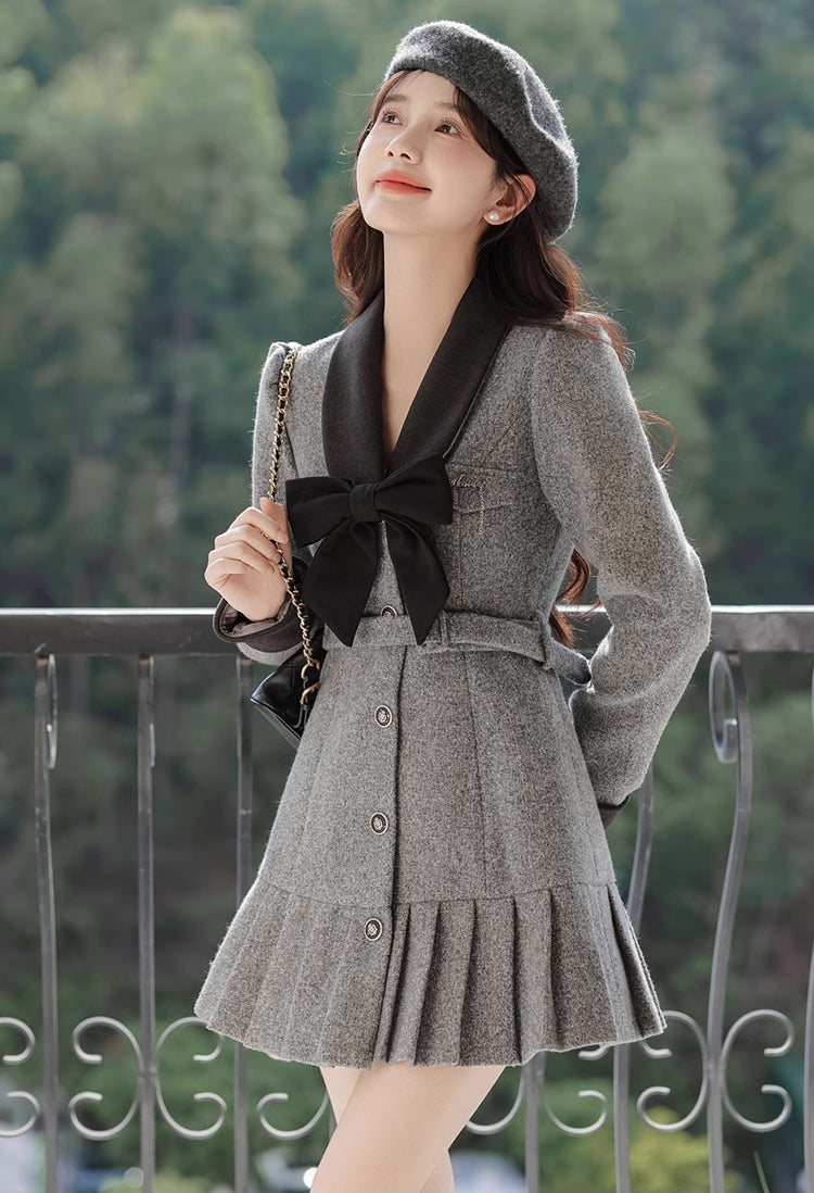 Peter Pan Collar Bow Mini Dress Coat (2 Colors)