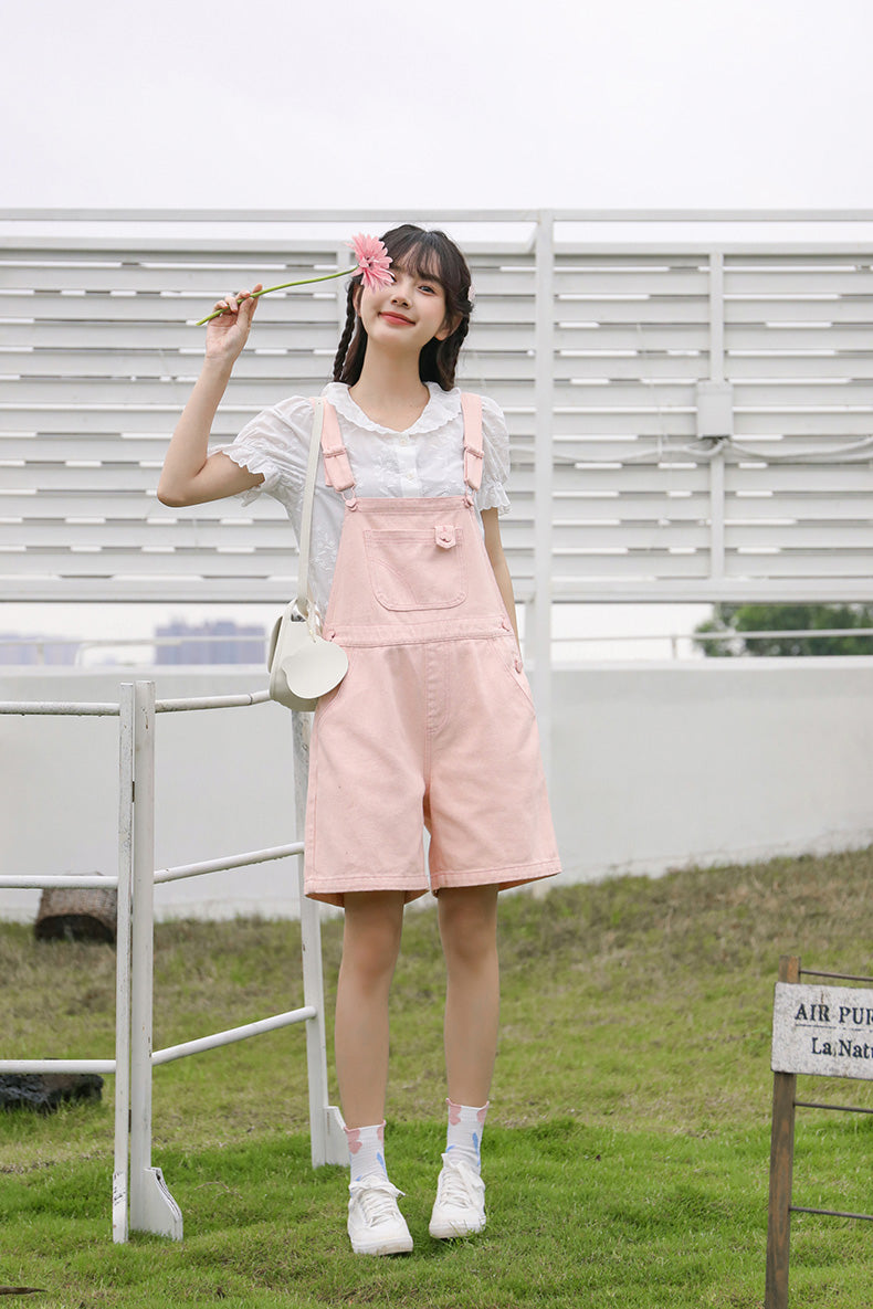Sweet Heart Short Overalls (Pink)