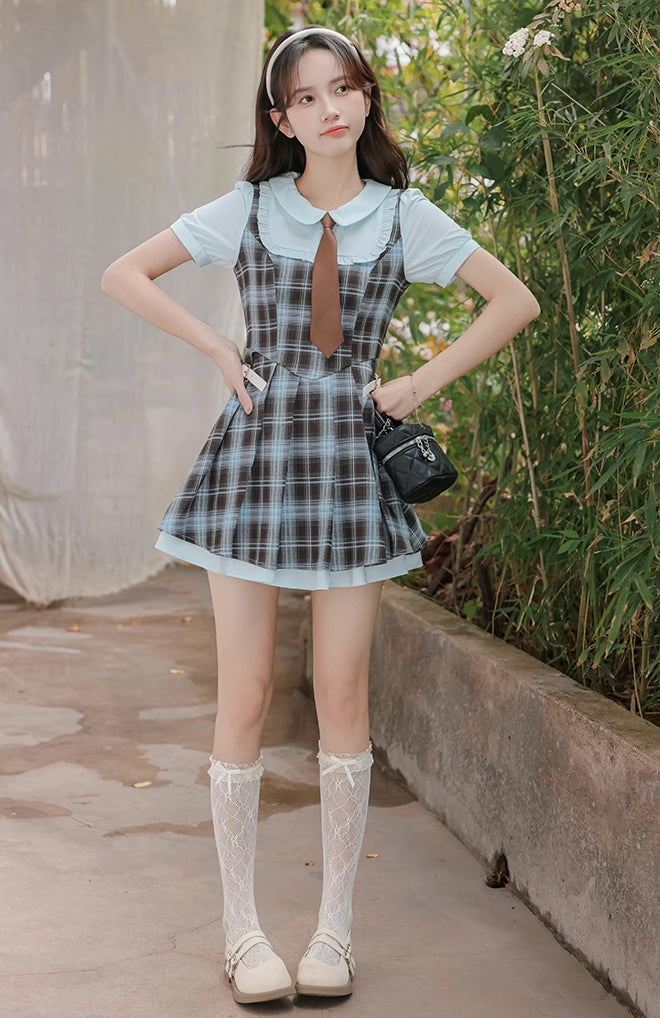 Chocolate Mint Twofer Mini Dress (Blue/Brown)