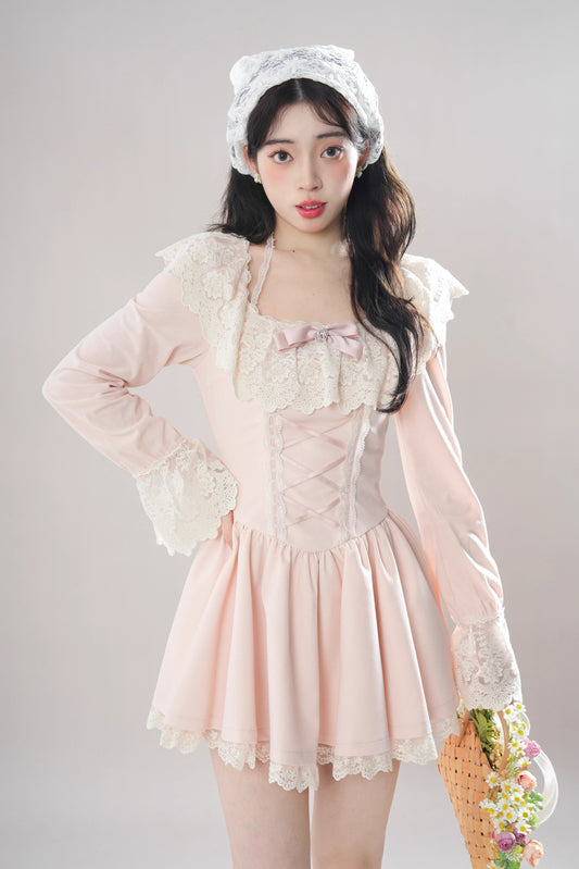 Ballet Lace Up Mini Dress (Pink)