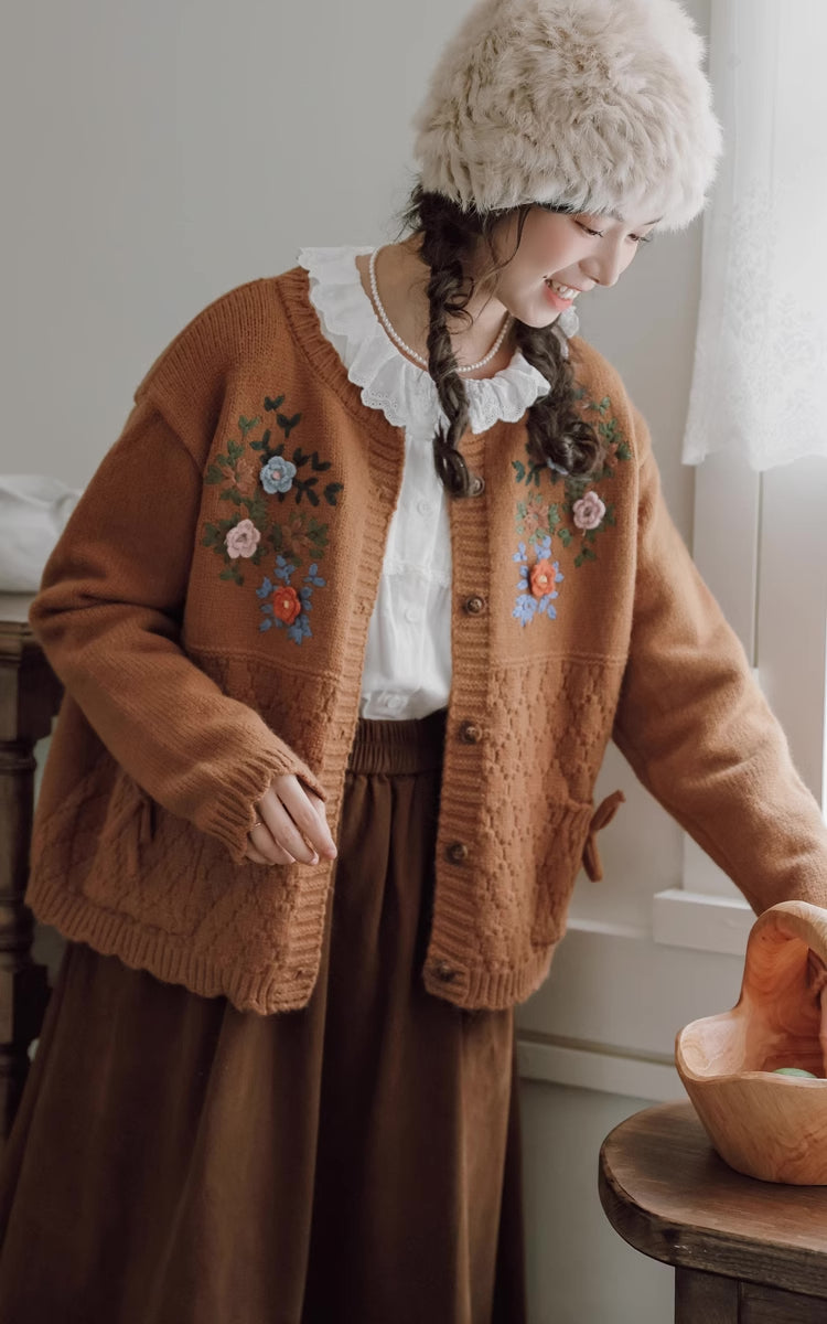 Grandma's Autumn Floral Embroidered Cardigan (2 Colors)