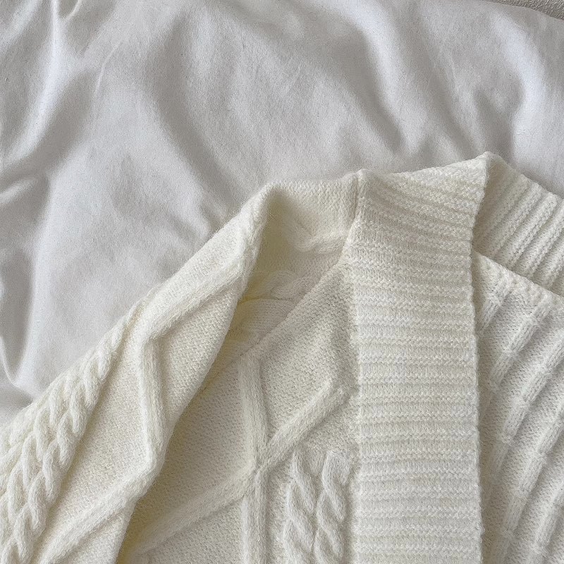 Pastel Cropped Cable Knit Cardigan (4 Colors)