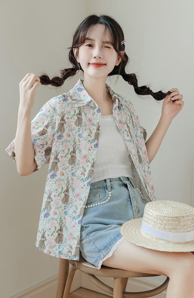 Rabbit Garden Button Up Shirt (White)