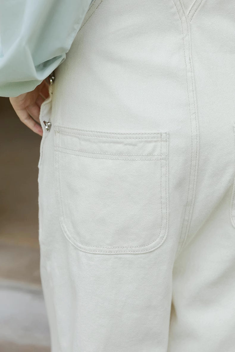 Sun Shining Embroidered Overalls (White)