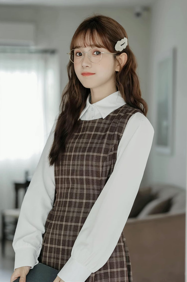 Cocoa Plaid Midi Dress (Dark Brown)