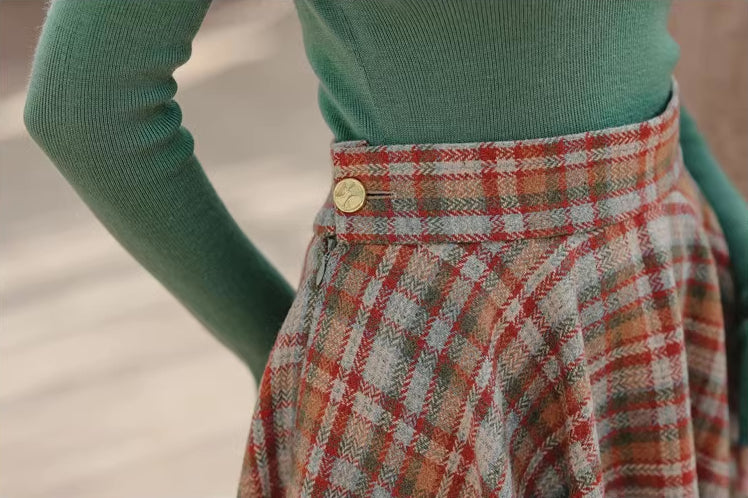 Maple Plaid Midi Circle Skirt (Multicolor)