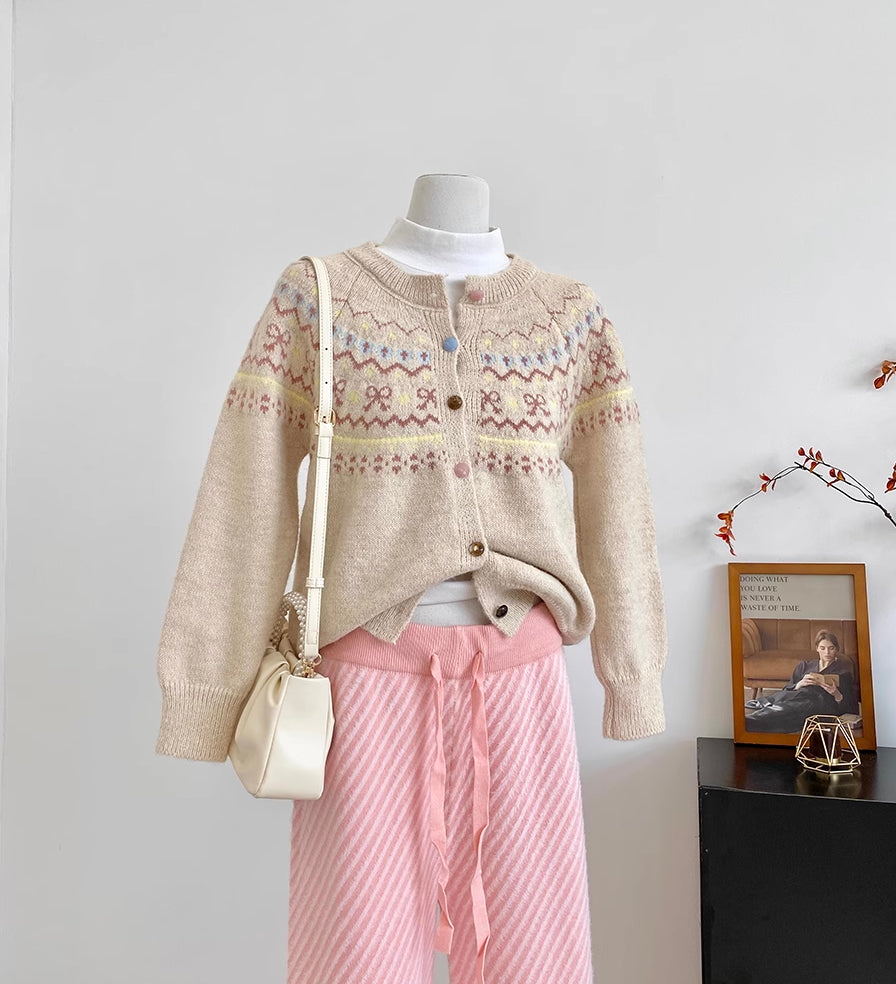 Candy Bow Fair Isle Cardigan (3 Colors)