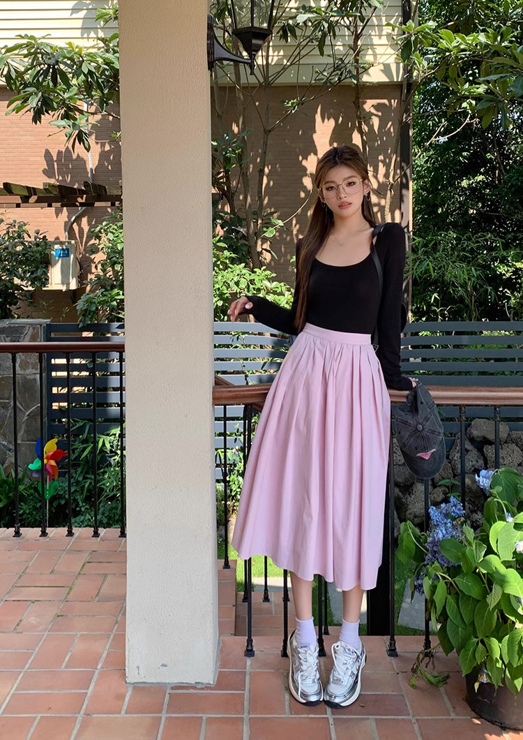 Sakura Pleated Midi Skirt (Pink)