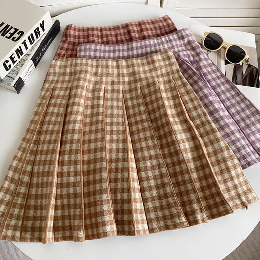 Gingham Knit Pleated Skirt (7 Colors)