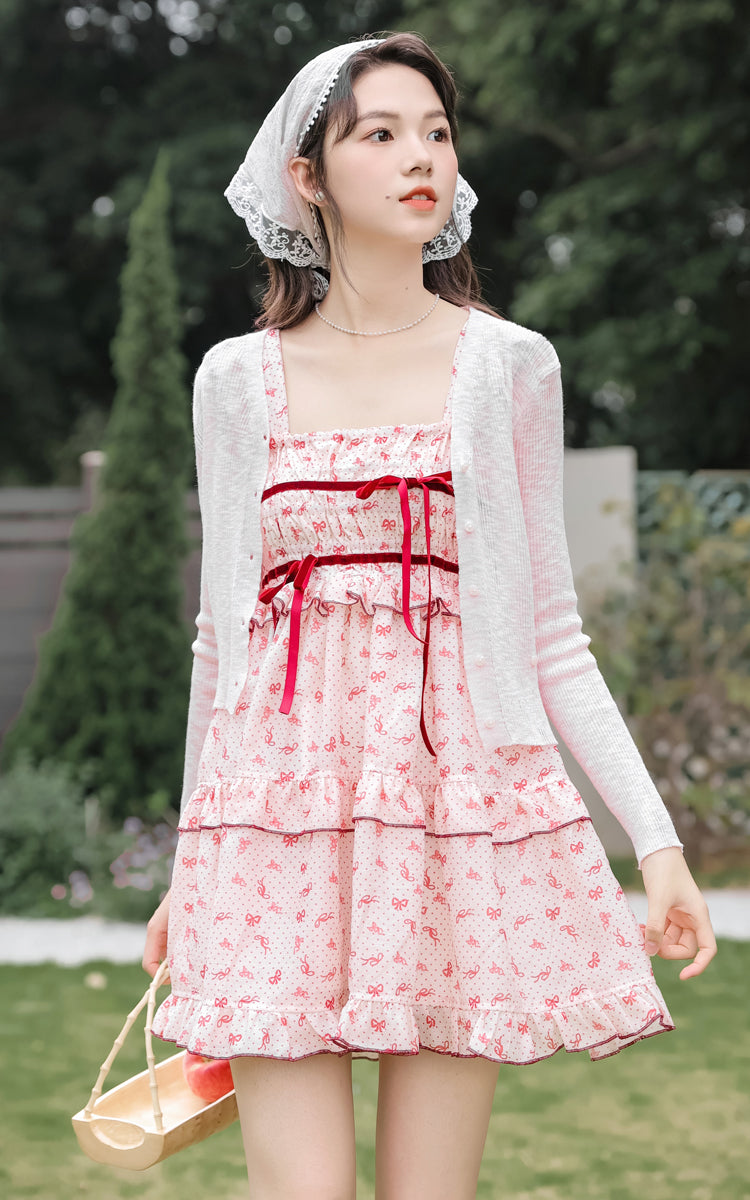 Little Bow Mini Dress (Pink/Red)