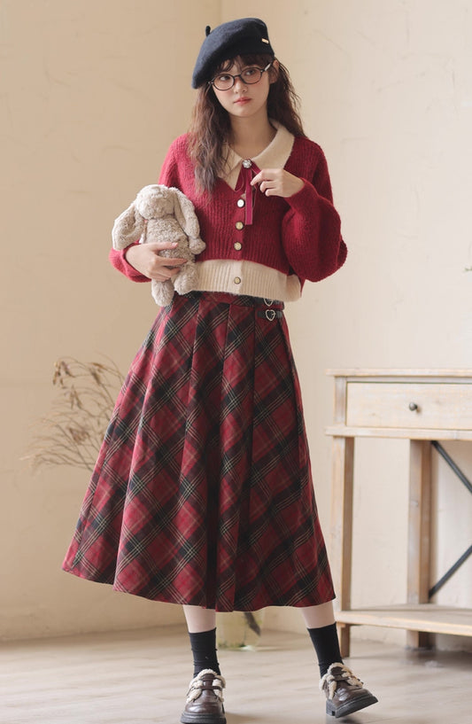 Faux Layered Cardigan (Red)