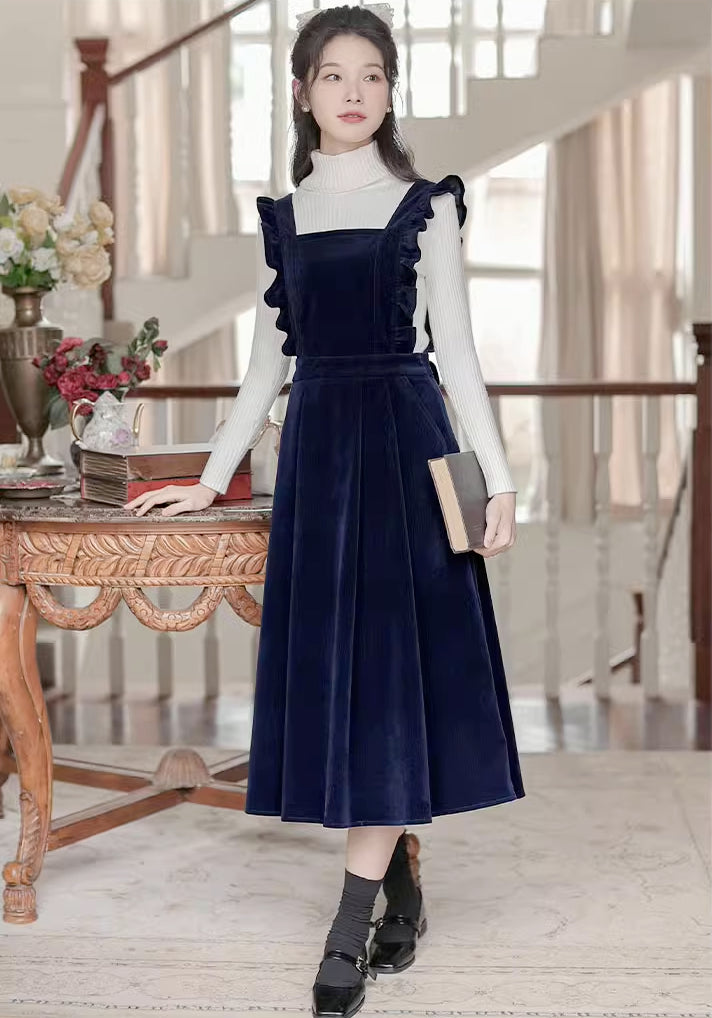Frilly Corduroy Apron Pinafore Dress (3 Colors)