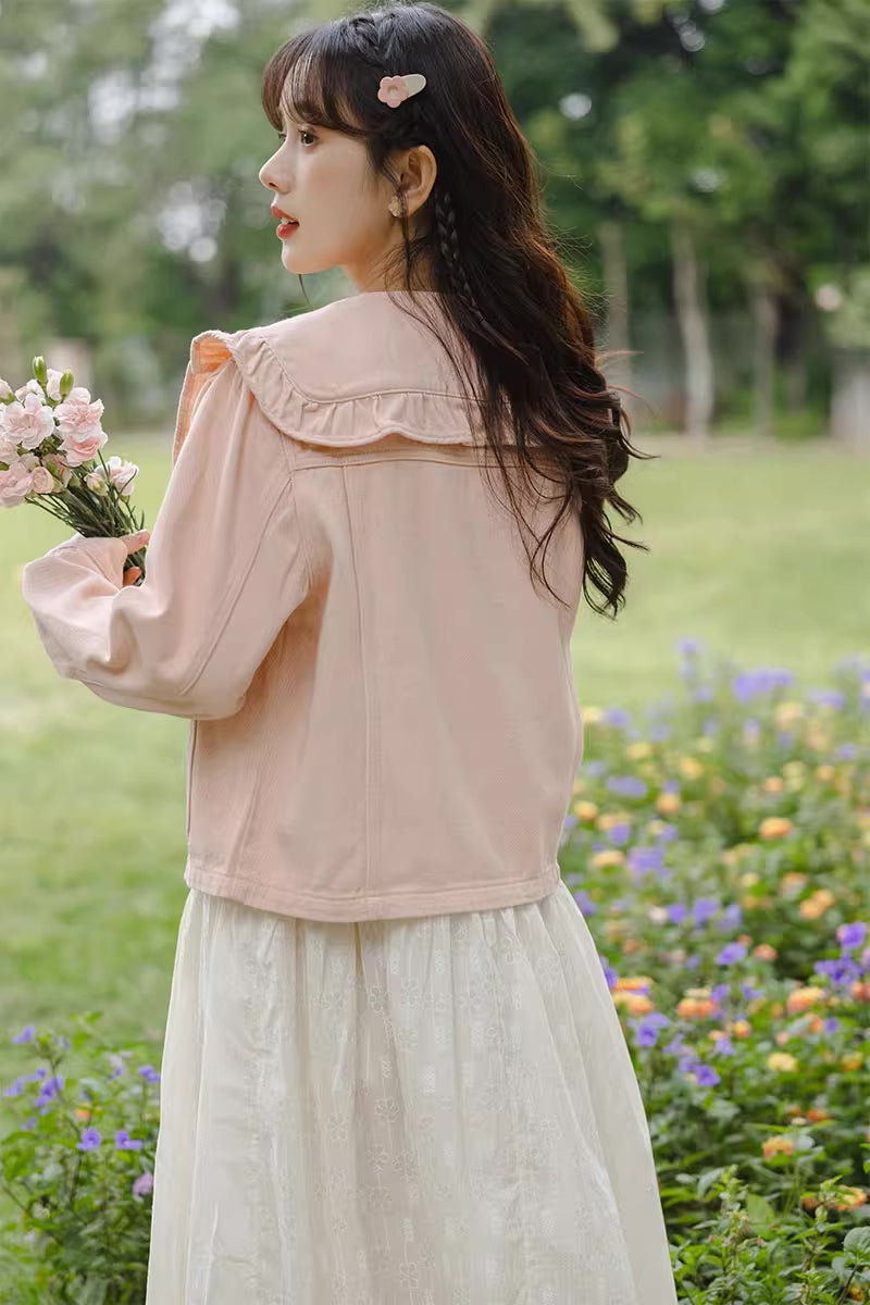 Sweet Heart Flower Embroidered Jacket (Pink)